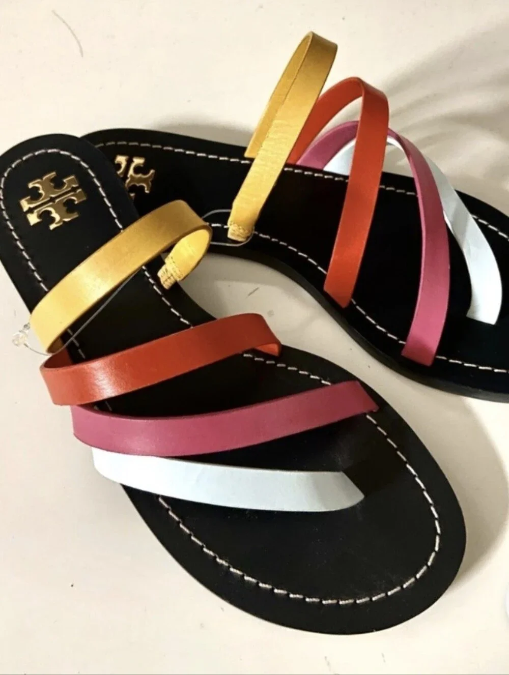 Tory Burch Patos Flat Slide Multi Color Strappy Leather Sandals 9